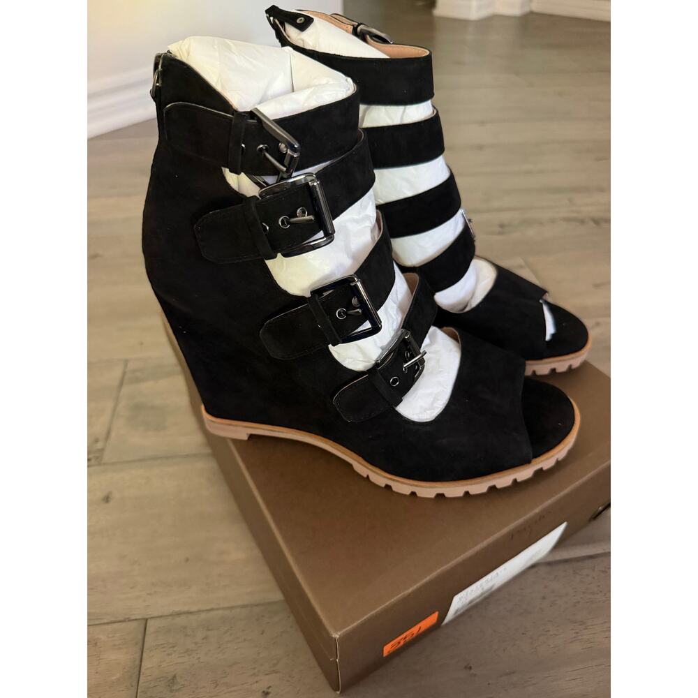 New linea Paola Wisteria black kid suede wedges sz 12 - Picture 5 of 6